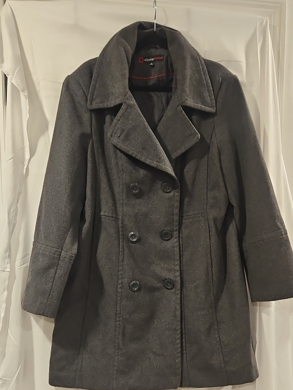 Alpine Swiss Dark Gray Double-Breasted Peacoat